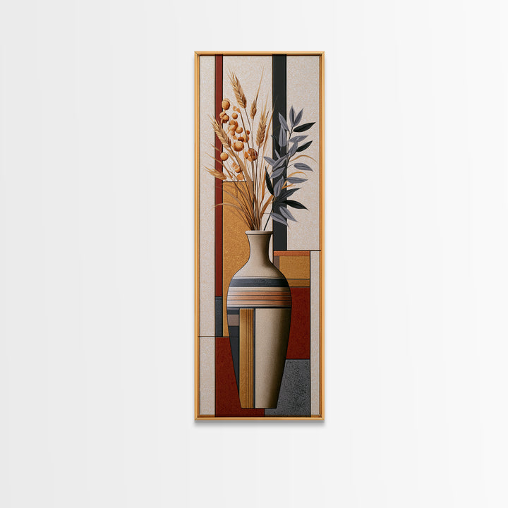 Ceramic Vase with Dried Grasses Canvas Print, Scandinavian Art, Living Room Decor, Oil Painting, Nordic, Wall Hanging, SCA-1x3-97