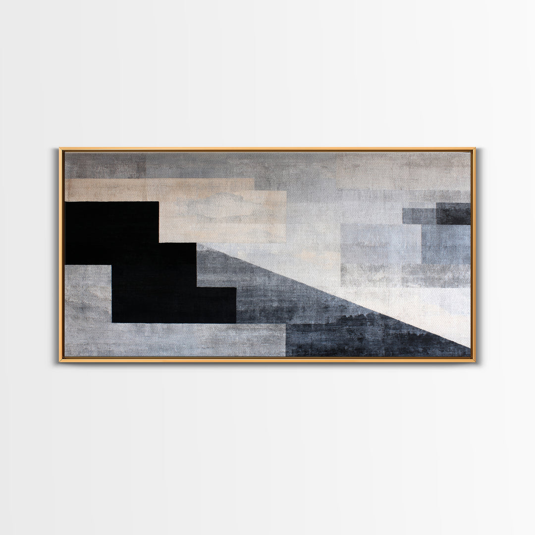 Herringbone Monochrome Pattern Framed Canvas Print, Scandinavian Art, Wall Art, Living Room Decor, Fine Art, Nordic, SCA-2x1-18