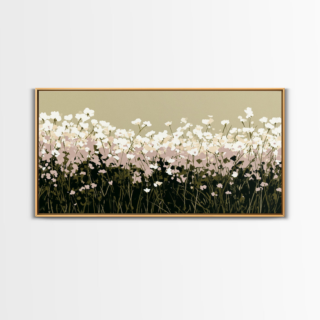 Minimal Meadow Flowers Framed Canvas Print, Scandinavian Art, Wall Decor, Living Room Decor, Oil Painting, Nordic, Canvas Art, SCA-2x1-30