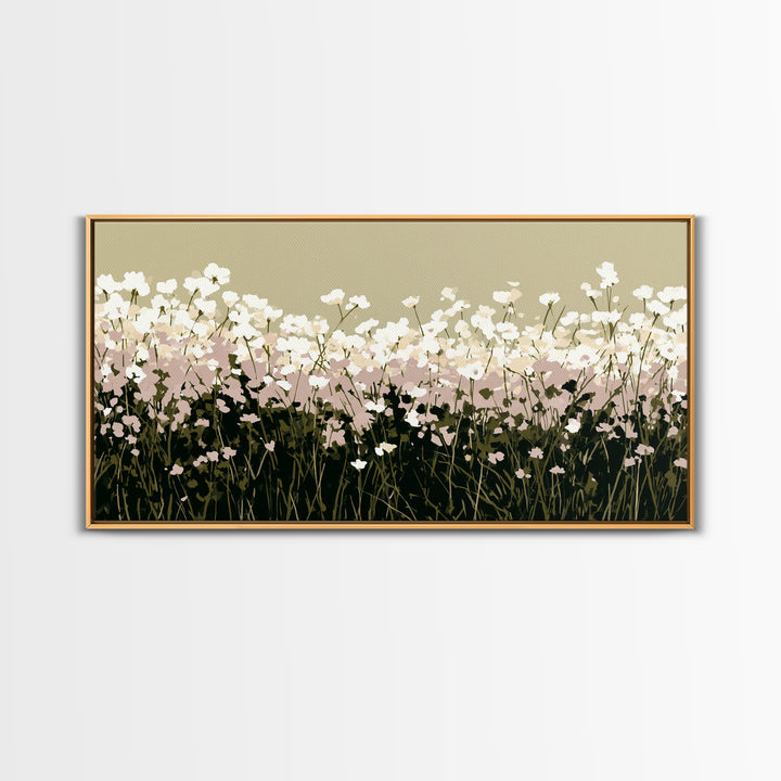 Minimal Meadow Flowers Framed Canvas Print, Scandinavian Art, Wall Decor, Living Room Decor, Oil Painting, Nordic, Canvas Art, SCA-2x1-30