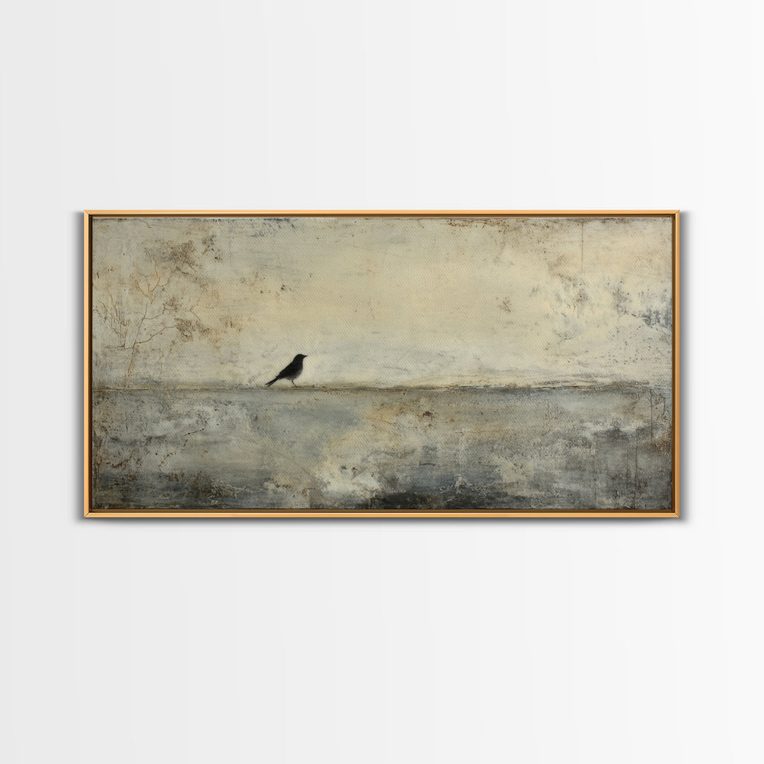 Single Black Branch on Warm White Background Framed Canvas Print, Scandinavian Art, Wall Decor, Living Room Decor, Nordic, SCA-2x1-40