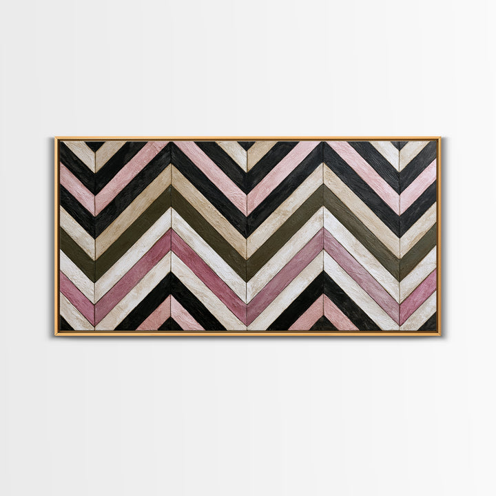 Herringbone Monochrome Pattern Framed Canvas Print, Scandinavian Art, Wall Art, Living Room Decor, Fine Art, Nordic, SCA-2x1-42