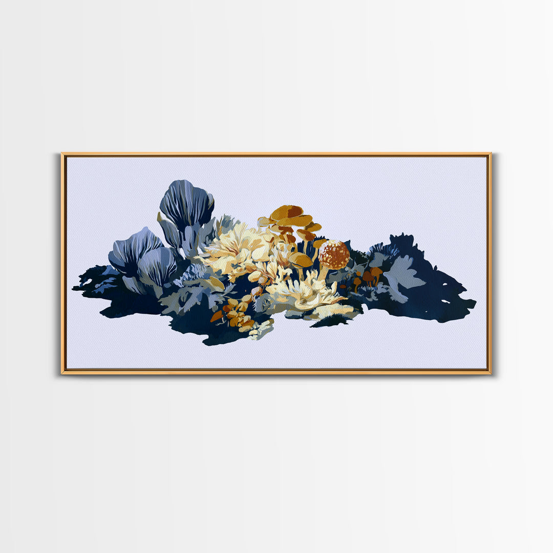 Simple Mushroom and Moss Forest Study Canvas Print, Scandinavian Art, Minimalist Decor, Living Room Decor, Fine Art, Nordic, SCA-2x1-44