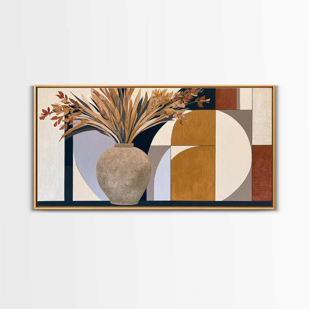 Ceramic Vase with Dried Grasses Canvas Print, Scandinavian Art, Printable Art, Living Room Decor, Fine Art, Nordic, Modern Art, SCA-2x1-57