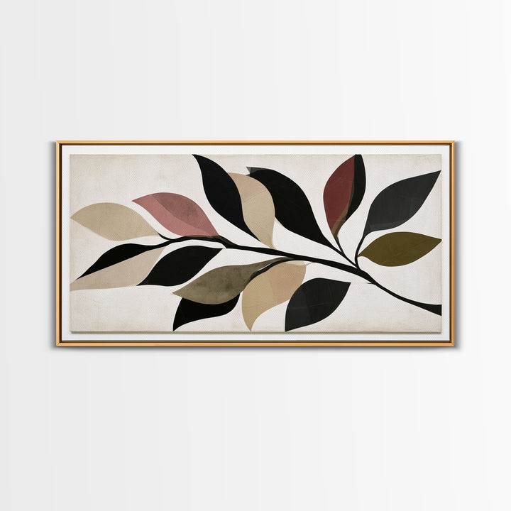 Single Black Branch on Warm White Background Canvas Print, Scandinavian Art, Christmas Decor, Living Room Decor, Oil Painting, SCA-2x1-64