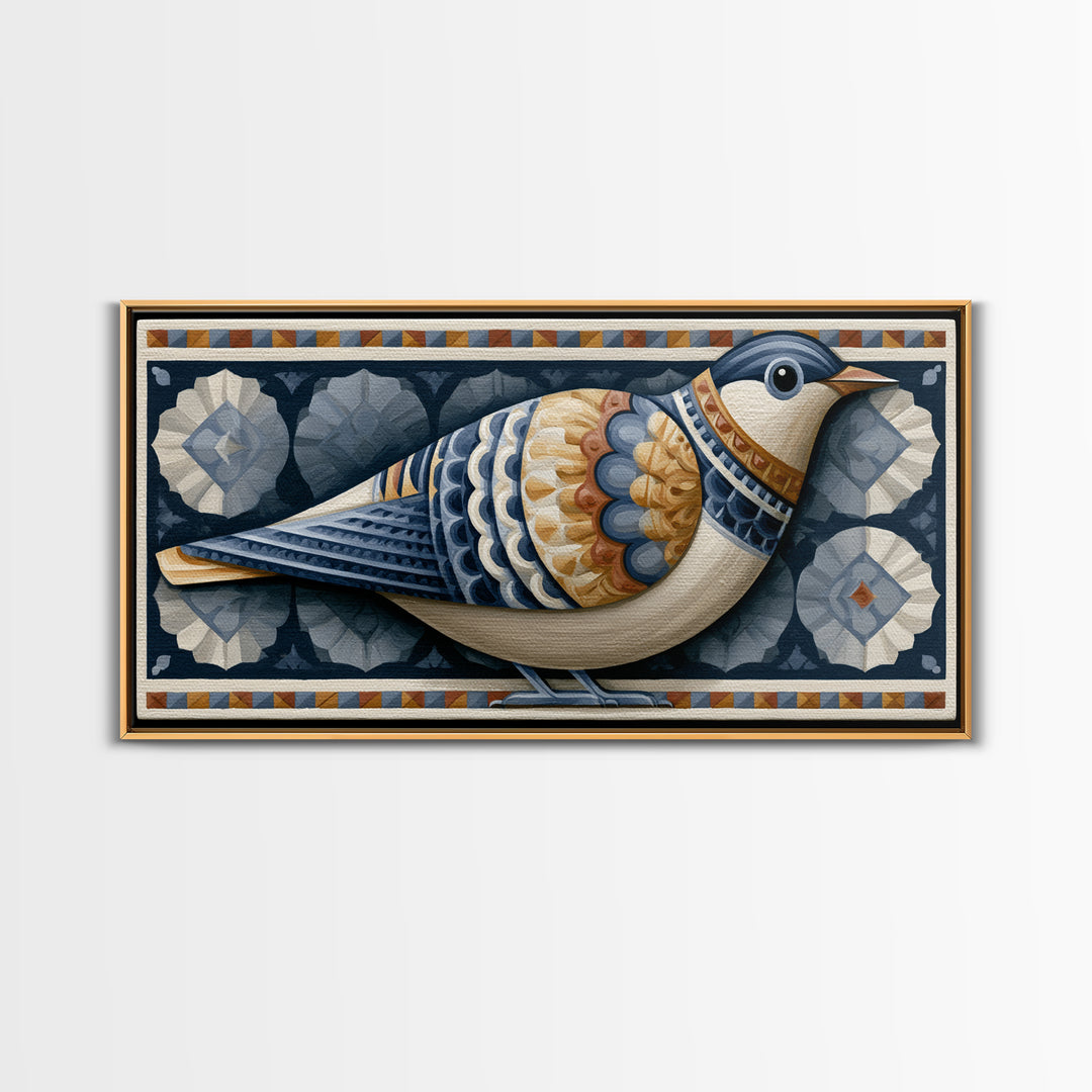 Nordic Folk Bird Framed Canvas Print, Scandinavian Art, Mid Century Modern, Living Room Decor, Fine Art, Nordic, Boho Wall Art, SCA-2x1-7