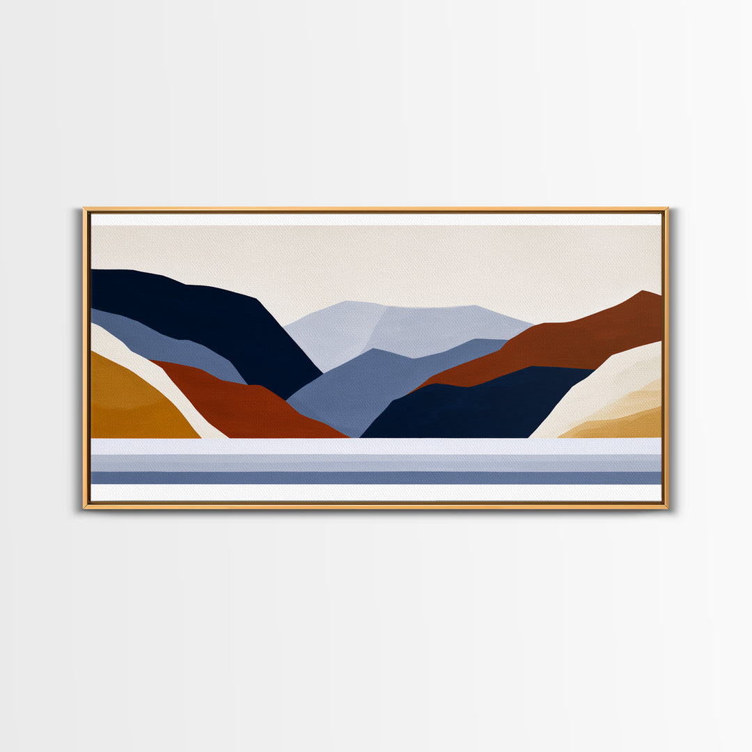 Minimal Fjord Landscape Canvas Print, Scandinavian Art, Living Room Decor, Oil Painting, Nordic, Living Room Wall Art, SCA-2x1-70