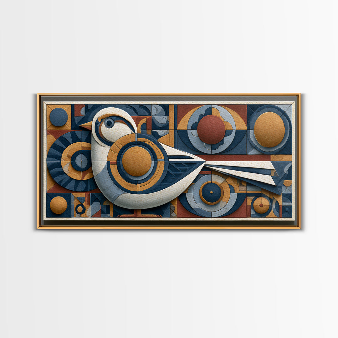 Nordic Folk Bird Framed Canvas Print, Scandinavian Art, Gallery Decor, Living Room Decor, Fine Art, Nordic, Home Decor, SCA-2x1-79