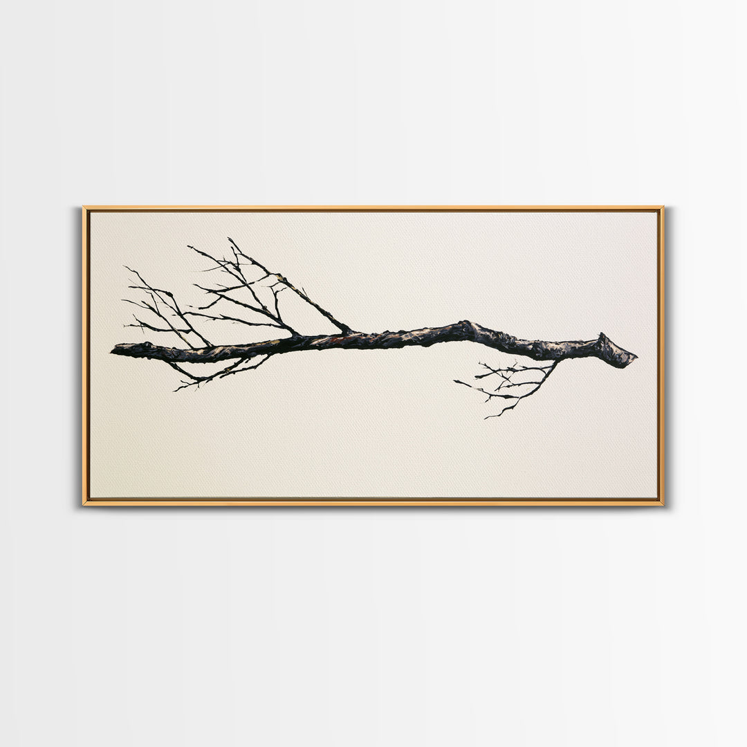 Single Black Branch on Warm White Background Canvas Print, Scandinavian Art, Abstract Art, Living Room Decor, Nordic, SCA-2x1-88