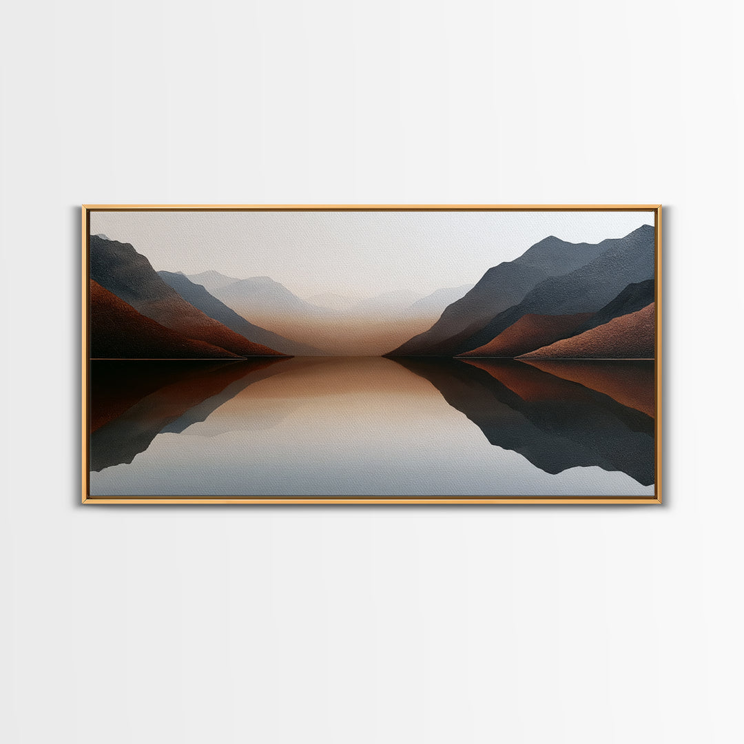 Minimal Fjord Landscape Canvas Print, Scandinavian Art, Living Room Decor, Oil Painting, Nordic, Living Room Wall Art, SCA-2x1-94