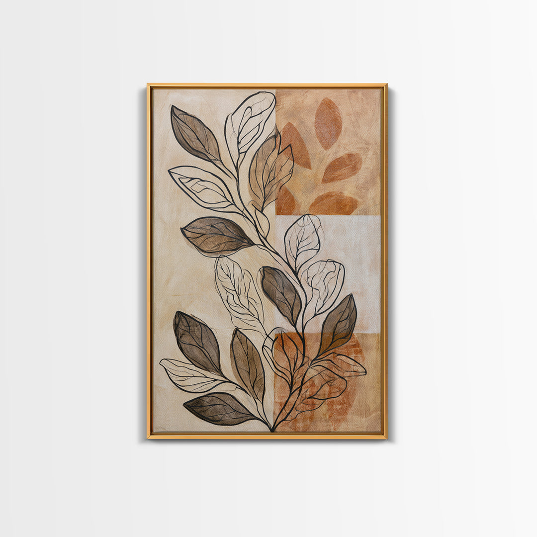 Pale Oak Botanical Line Drawing Framed Canvas Print, Scandinavian Art, Living Room Decor, Fine Art, Nordic, Gallery Decor, SCA-2x3-13