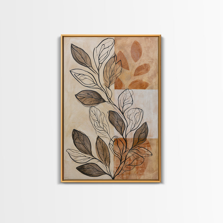 Pale Oak Botanical Line Drawing Framed Canvas Print, Scandinavian Art, Living Room Decor, Fine Art, Nordic, Gallery Decor, SCA-2x3-13