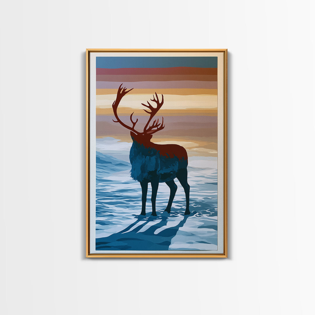 Reindeer Silhouette in Snowy Landscape Canvas Print, Scandinavian Art, Printable, Living Room Decor, Fine Art, Nordic, SCA-2x3-14