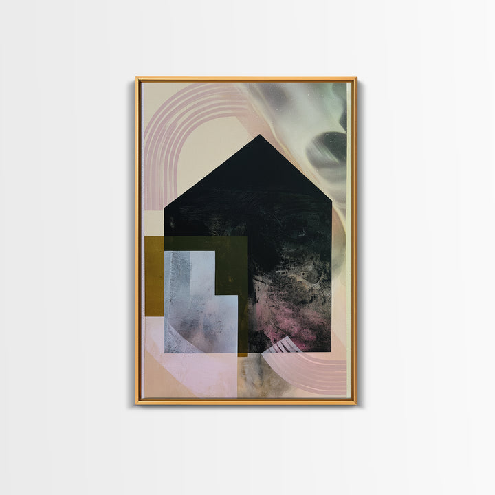 Simple Black House Shape Canvas Print, Scandinavian Art, Original Painting, Living Room Decor, Nordic, Modern Wall Art, SCA-2x3-15