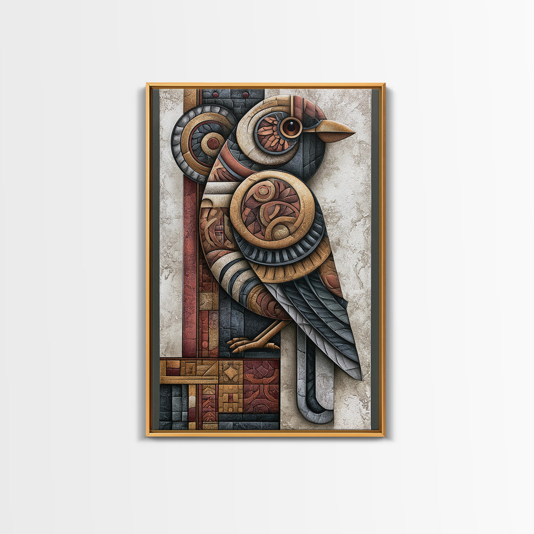 Nordic Folk Bird Framed Canvas Print, Scandinavian Art, Oil Painting, Living Room Decor, Fine Art, Nordic, Boho Wall Decor, SCA-2x3-19