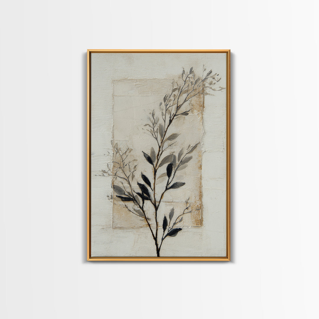 Single Black Branch on Warm White Background Canvas Print, Scandinavian Art, Gallery Decor, Living Room Decor, Nordic, SCA-2x3-28