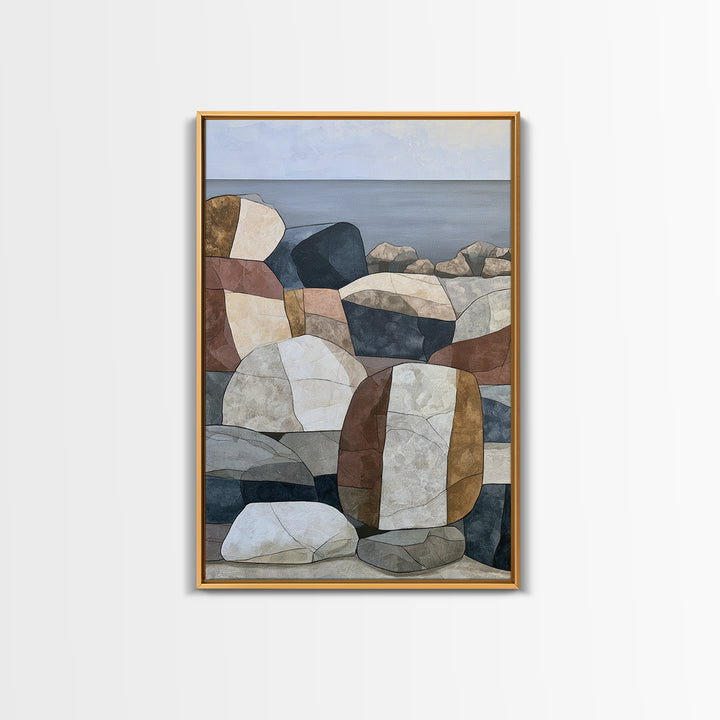 Quiet Coastal Rocks and Gray Sea Canvas Print, Scandinavian Art, Wall Hanging, Living Room Decor, Nordic, Living Room Wall Art, SCA-2x3-31