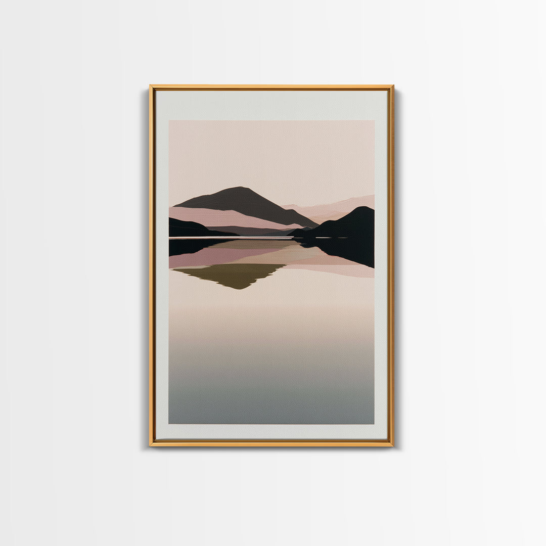 Minimal Fjord Landscape Framed Canvas Print, Scandinavian Art, Oil Painting, Living Room Decor, Nordic, Boho Wall Decor, SCA-2x3-34
