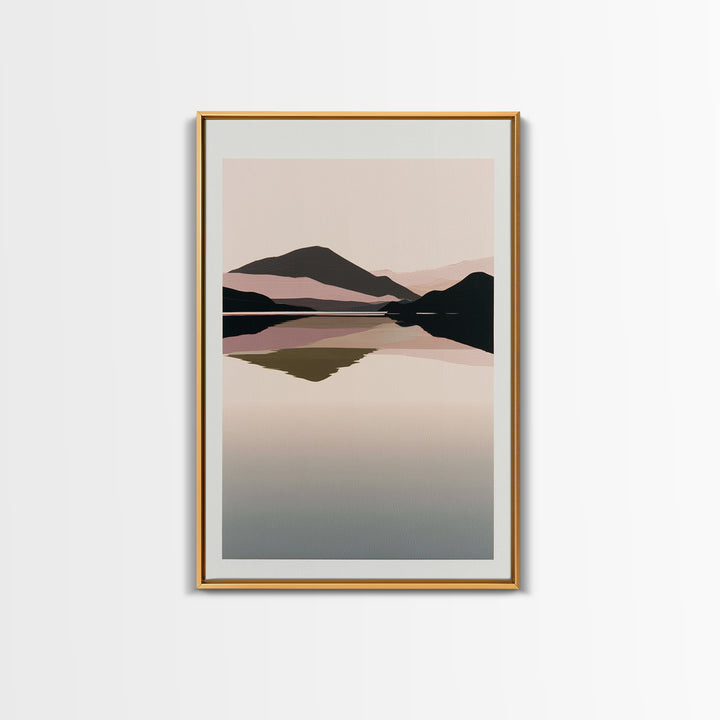 Minimal Fjord Landscape Framed Canvas Print, Scandinavian Art, Oil Painting, Living Room Decor, Nordic, Boho Wall Decor, SCA-2x3-34