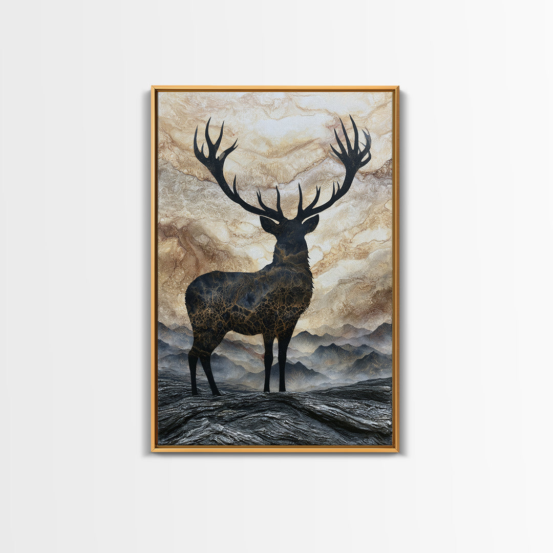 Reindeer Silhouette in Snowy Landscape Canvas Print, Scandinavian Art, Digital Wall Art, Living Room Decor, Nordic, SCA-2x3-38