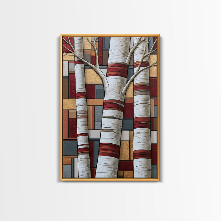 Birch Tree Trunks Framed Canvas Print, Scandinavian Art, Abstract Wall Art, Living Room Decor, Abstract Art, Nordic, SCA-2x3-41