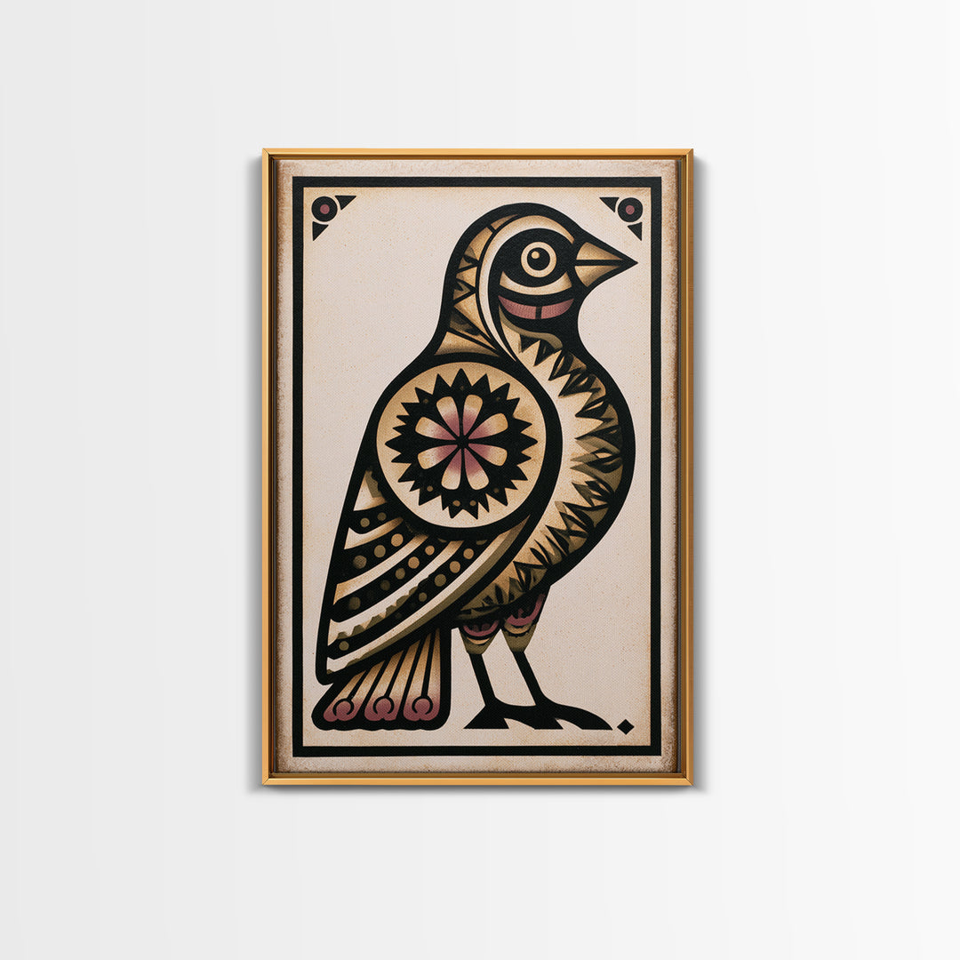 Nordic Folk Bird Framed Canvas Print, Scandinavian Art, Modern Wall Art, Living Room Decor, Fine Art, Nordic, Statement Artwork, SCA-2x3-43