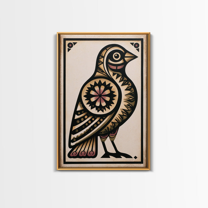 Nordic Folk Bird Framed Canvas Print, Scandinavian Art, Modern Wall Art, Living Room Decor, Fine Art, Nordic, Statement Artwork, SCA-2x3-43