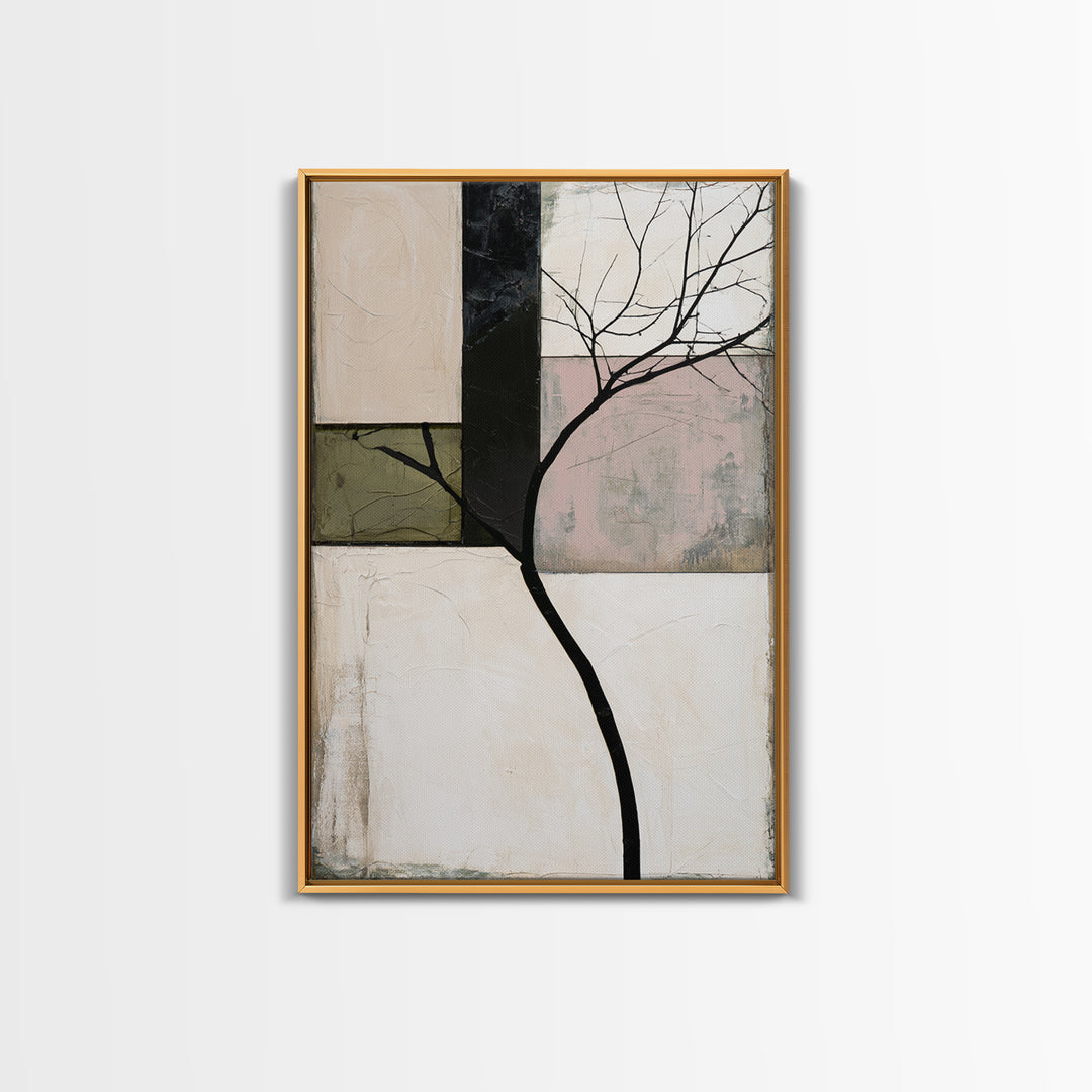 Single Black Branch on Warm White Background Canvas Print, Scandinavian Art, Digital Wall Art, Living Room Decor, Nordic, SCA-2x3-52