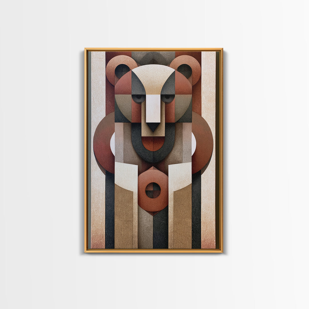 Geometric Bear with Muted Colors Framed Canvas Print, Scandinavian Art, Modern Wall Art, Living Room Decor, Abstract Art, SCA-2x3-53