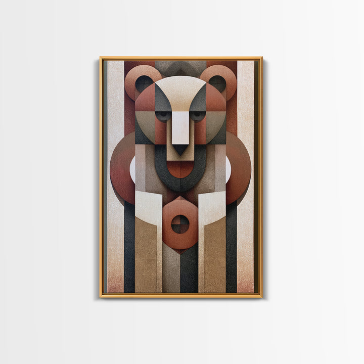 Geometric Bear with Muted Colors Framed Canvas Print, Scandinavian Art, Modern Wall Art, Living Room Decor, Abstract Art, SCA-2x3-53