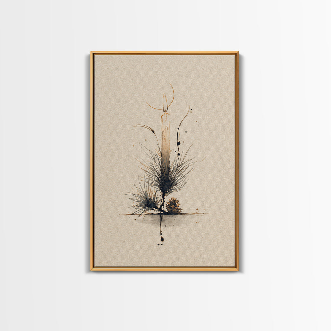 Hygge Candle and Pine Branch Still Life Canvas Print, Scandinavian Art, Abstract Wall Art, Living Room Decor, Nordic, SCA-2x3-60