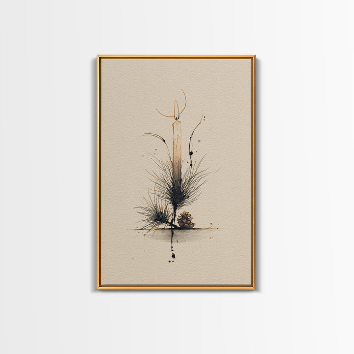 Hygge Candle and Pine Branch Still Life Canvas Print, Scandinavian Art, Abstract Wall Art, Living Room Decor, Nordic, SCA-2x3-60