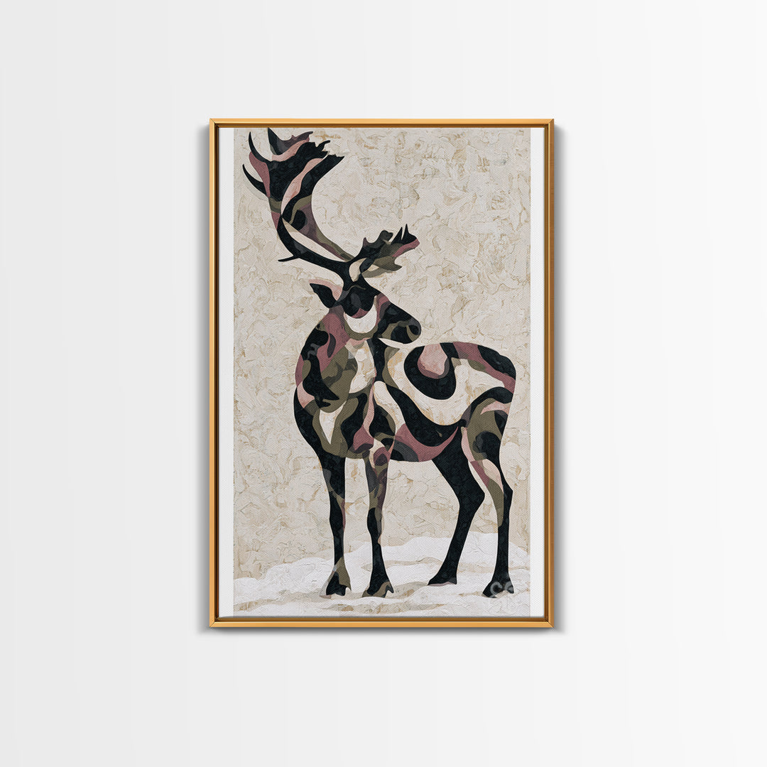 Reindeer Silhouette in Snowy Landscape Canvas Print, Scandinavian Art, Farmhouse Decor, Living Room Decor, Fine Art, Nordic, SCA-2x3-62