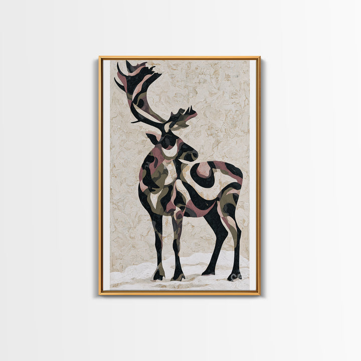 Reindeer Silhouette in Snowy Landscape Canvas Print, Scandinavian Art, Farmhouse Decor, Living Room Decor, Fine Art, Nordic, SCA-2x3-62