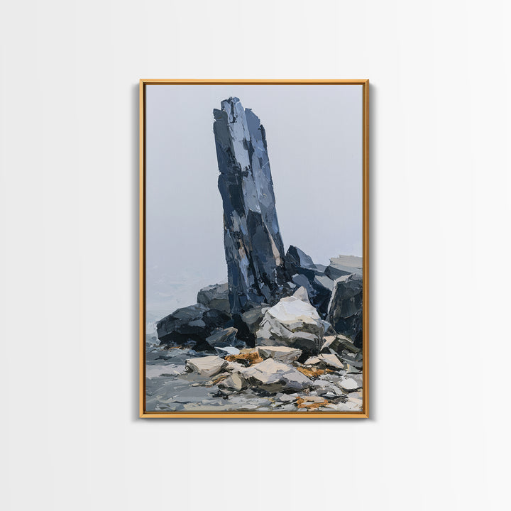 Quiet Coastal Rocks and Gray Sea Canvas Print, Scandinavian Art, Art, Living Room Decor, Fine Art, Nordic, Abstract Art, SCA-2x3-7