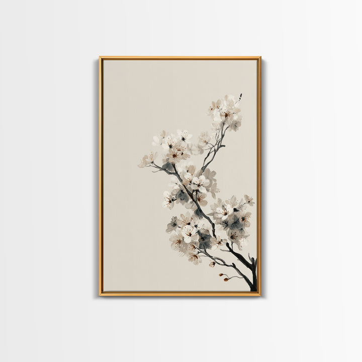 Single Black Branch on Warm White Background Canvas Print, Scandinavian Art, Statement Artwork, Living Room Decor, Nordic, SCA-2x3-76