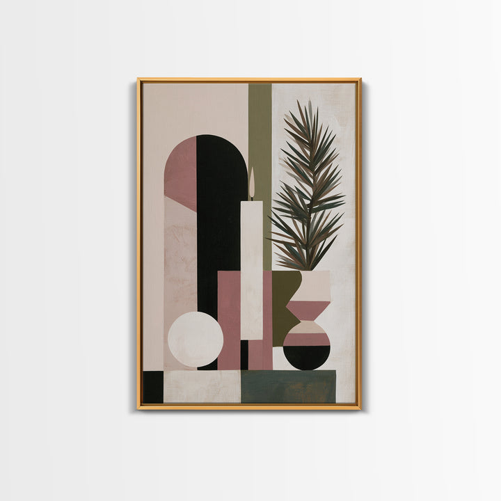Hygge Candle and Pine Branch Still Life Framed Canvas Print, Scandinavian Art, Wall Art, Living Room Decor, Watercolor Art, SCA-2x3-84