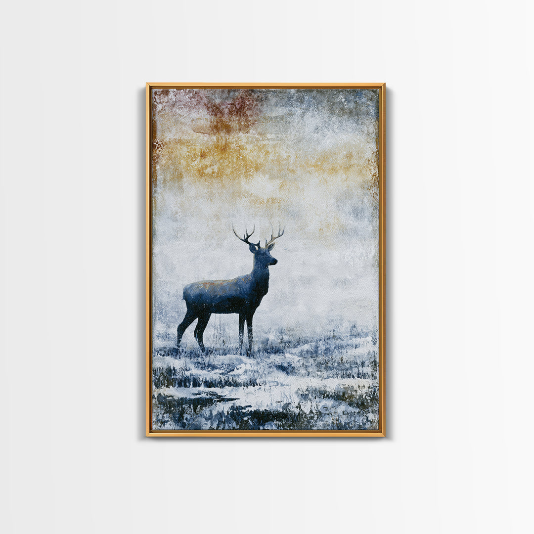 Reindeer Silhouette in Snowy Landscape Canvas Print, Scandinavian Art, Farmhouse Decor, Living Room Decor, Fine Art, Nordic, SCA-2x3-86