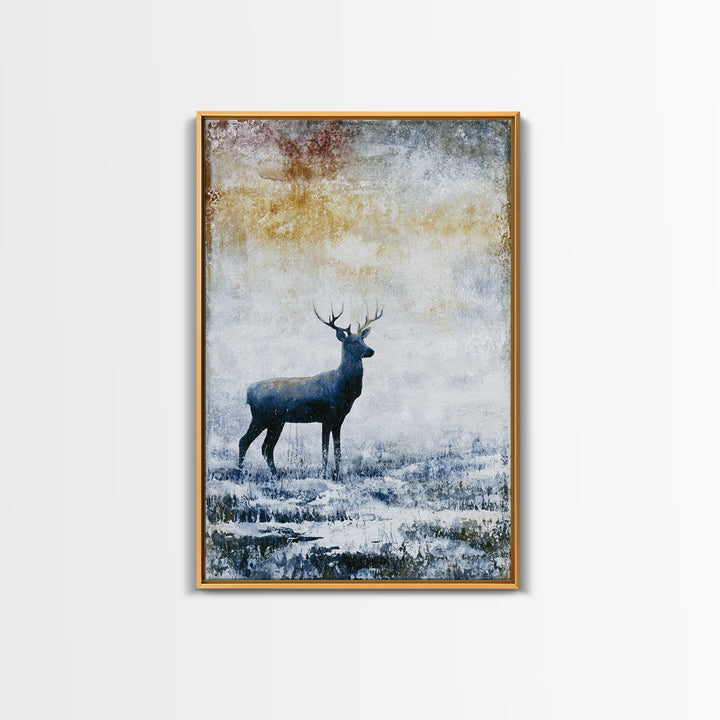 Reindeer Silhouette in Snowy Landscape Canvas Print, Scandinavian Art, Farmhouse Decor, Living Room Decor, Fine Art, Nordic, SCA-2x3-86