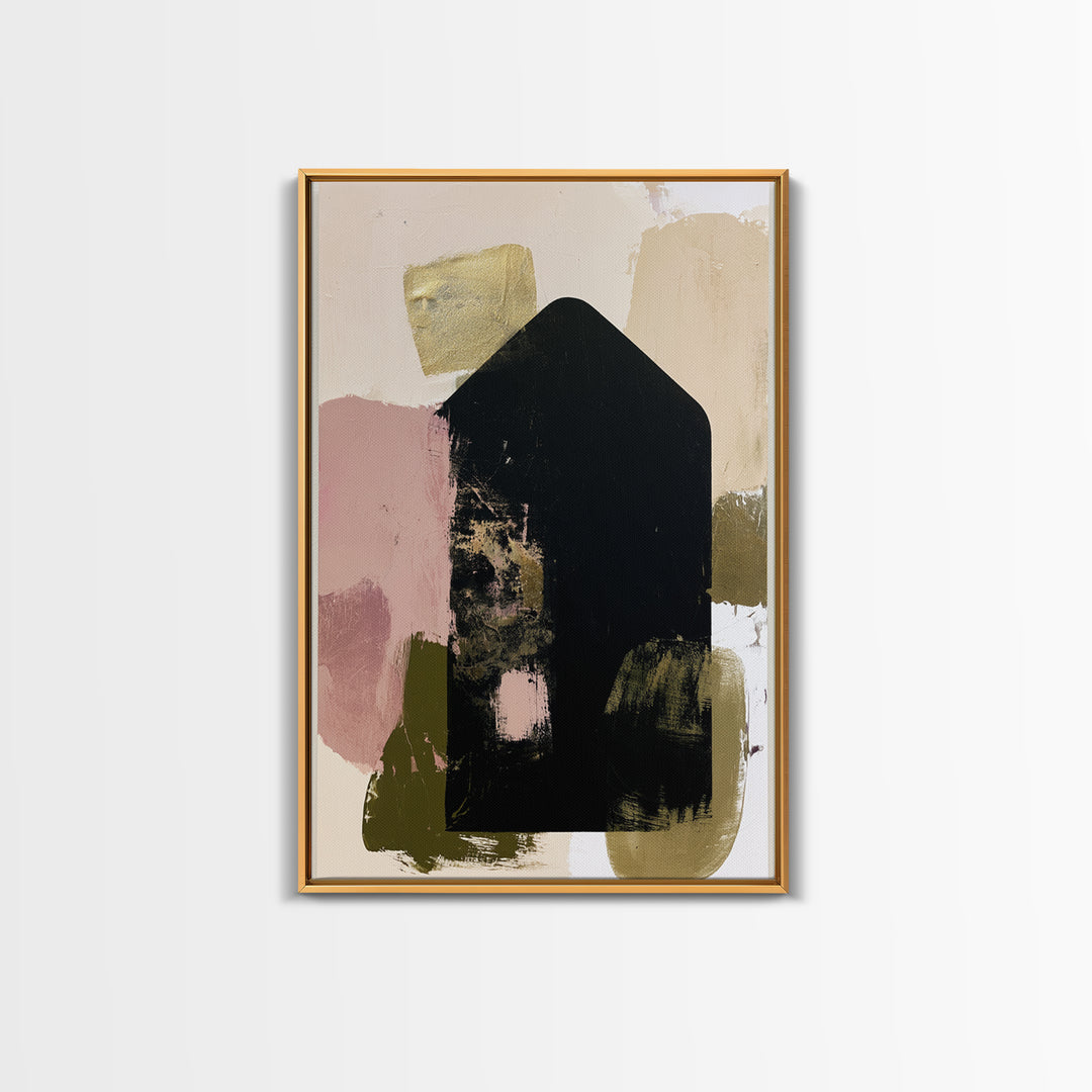 Simple Black House Shape Framed Canvas Print, Scandinavian Art, Textured Painting, Living Room Decor, Fine Art, Nordic, SCA-2x3-87