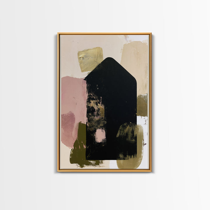 Simple Black House Shape Framed Canvas Print, Scandinavian Art, Textured Painting, Living Room Decor, Fine Art, Nordic, SCA-2x3-87