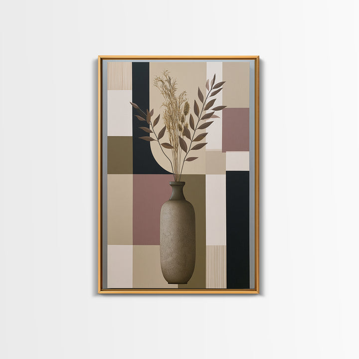Ceramic Vase with Dried Grasses Framed Canvas Print, Scandinavian Art, Living Room Wall Art, Living Room Decor, Nordic, SCA-2x3-93
