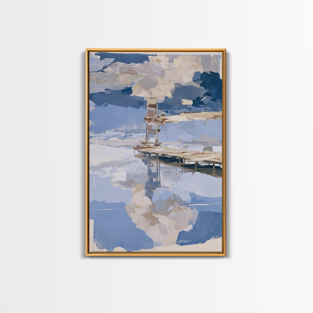 Calm Lake Dock Canvas Print, Scandinavian Art, Minimalist Decor, Living Room Decor, Nordic, Oil Painting, Digital Wall Art, SCA-2x3-95
