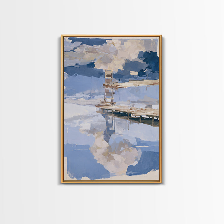 Calm Lake Dock Canvas Print, Scandinavian Art, Minimalist Decor, Living Room Decor, Nordic, Oil Painting, Digital Wall Art, SCA-2x3-95