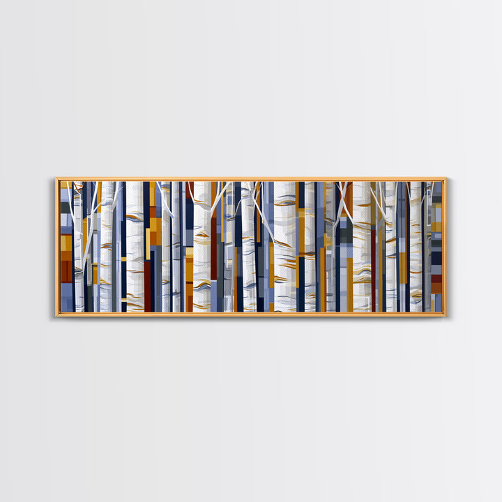 Birch Tree Trunks Framed Canvas Print, Scandinavian Art, Abstract Painting, Living Room Decor, Fine Art, Nordic, SCA-3x1-1