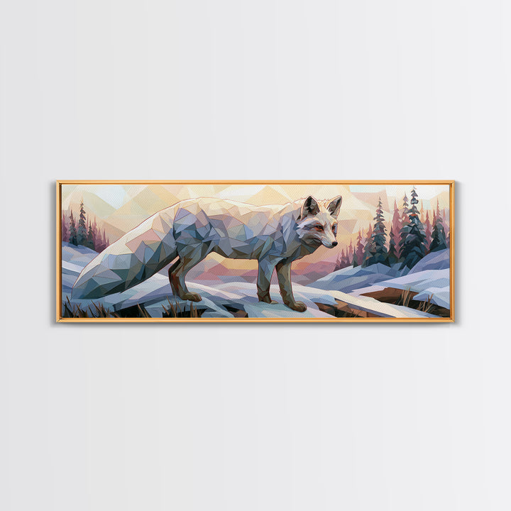 White Fox in Quiet Snow Canvas Print, Scandinavian Art, Printable, Living Room Decor, Abstract Art, Nordic, Abstract Wall Art, SCA-3x1-100