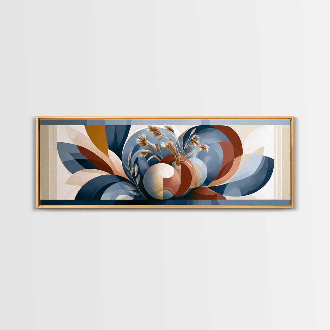 Ceramic Vase with Dried Grasses Canvas Print, Scandinavian Art, Floral Wall Art, Living Room Decor, Oil Painting, Nordic, SCA-3x1-29