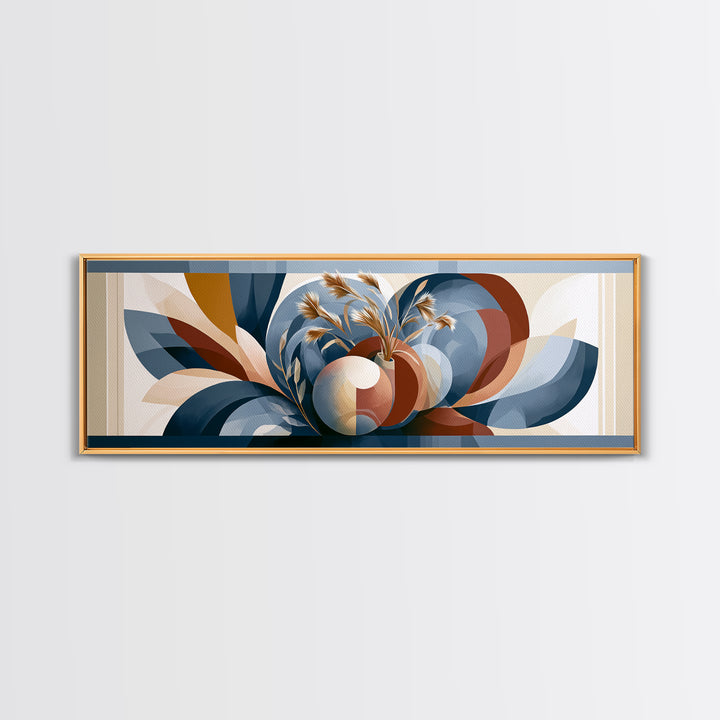 Ceramic Vase with Dried Grasses Canvas Print, Scandinavian Art, Floral Wall Art, Living Room Decor, Oil Painting, Nordic, SCA-3x1-29