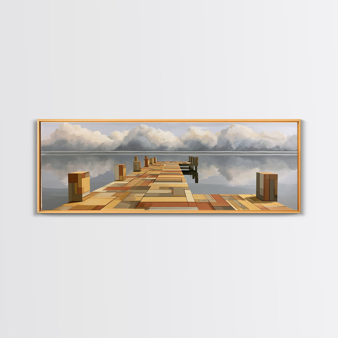 Calm Lake Dock Canvas Print, Scandinavian Art, Home Decor, Living Room Decor, Fine Art, Nordic, Wall Hanging, Abstract Art, SCA-3x1-31
