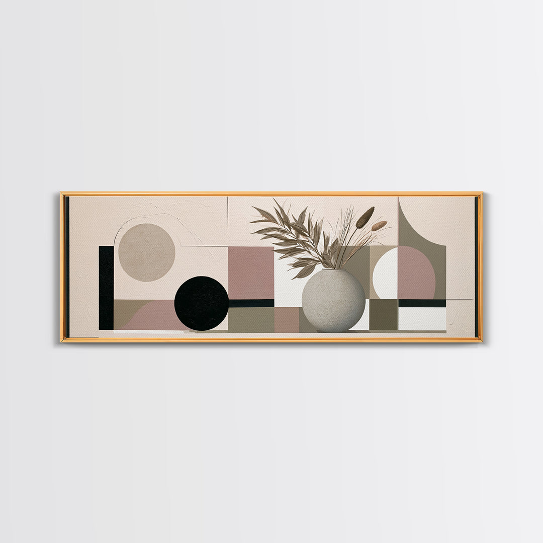 Ceramic Vase with Dried Grasses Framed Canvas Print, Scandinavian Art, Modern Wall Art, Living Room Decor, Watercolor Art, SCA-3x1-5